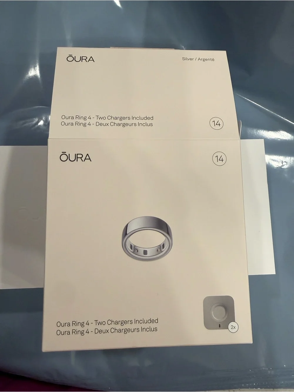 Oura Ring 4 Silver Size 14 Smart Ring Bundle w/ TWO Chargers & USB-C Cables